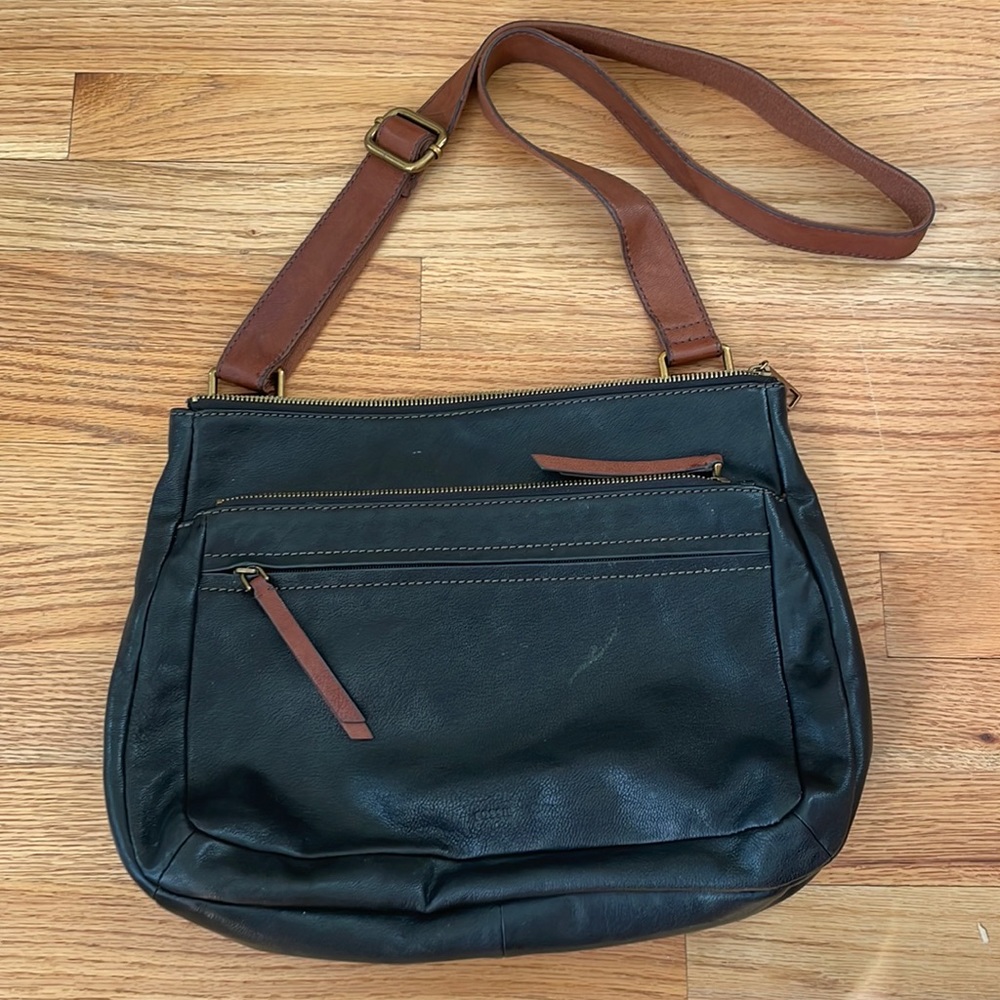 fossil black leather satchel